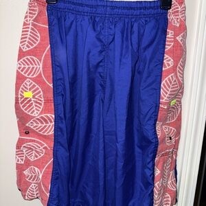 Men’s Swimming Trunks, Blue and Pink Leaf Pattern Skirt